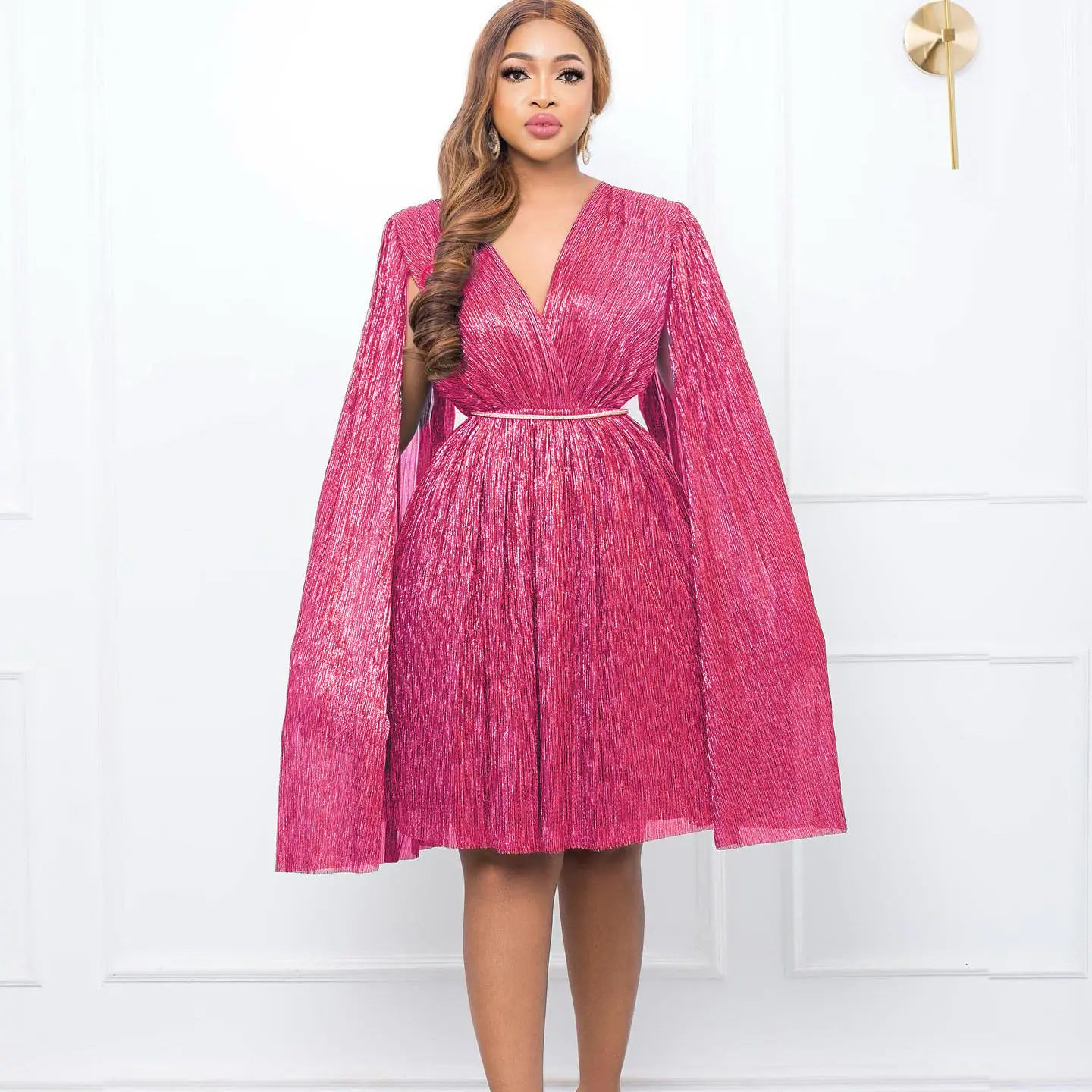 V-neck Long Sleeve Cape Waist Dress for Women
