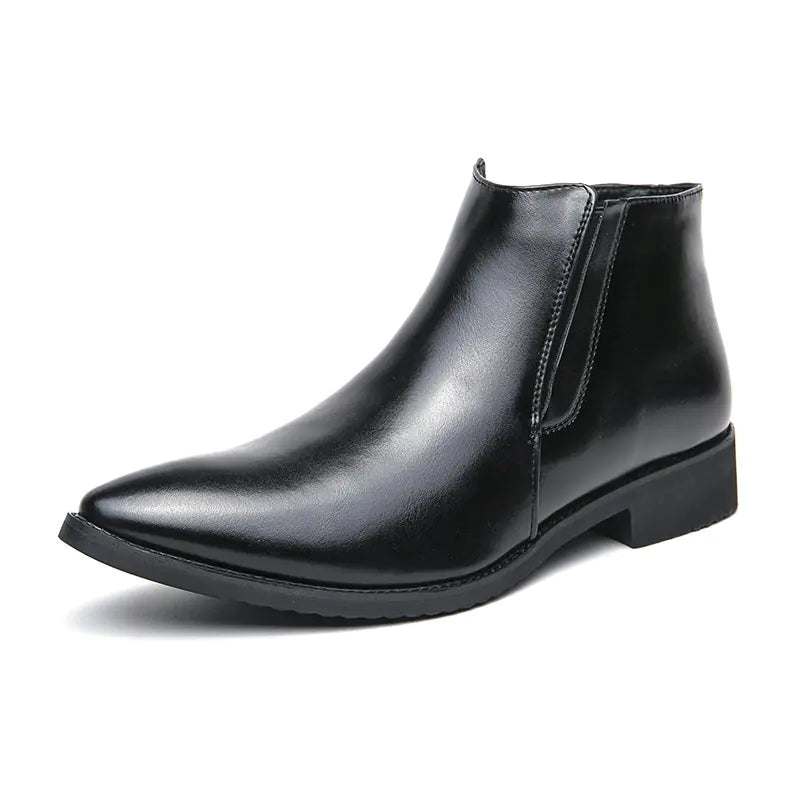 High-Top Leather Ankle Boots with Side Zipper for Men