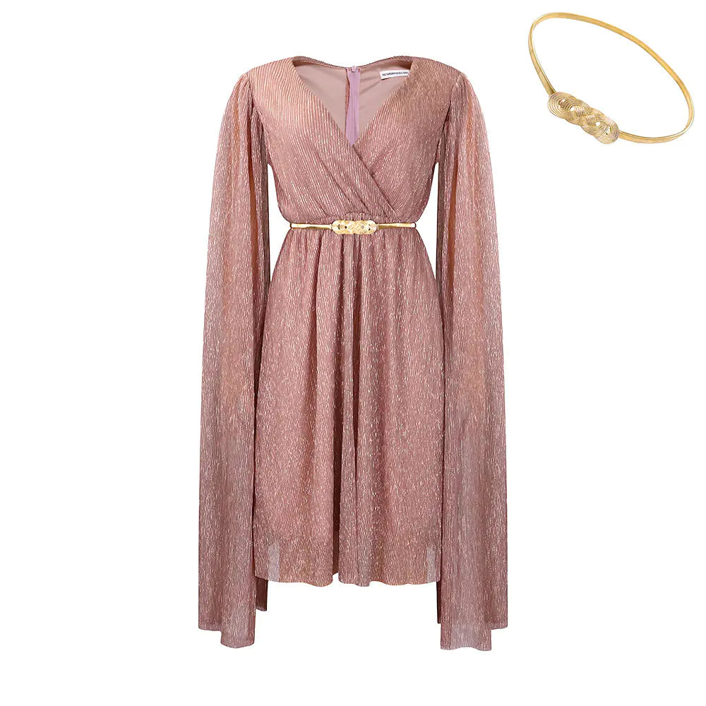 V-neck Long Sleeve Cape Waist Dress for Women