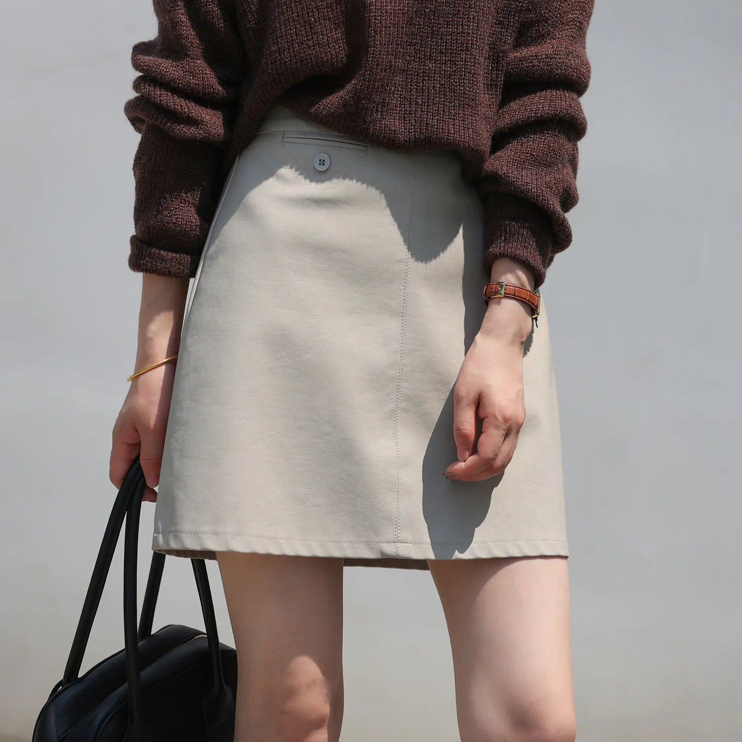 Frosted PU Leather Short Skirt for Women