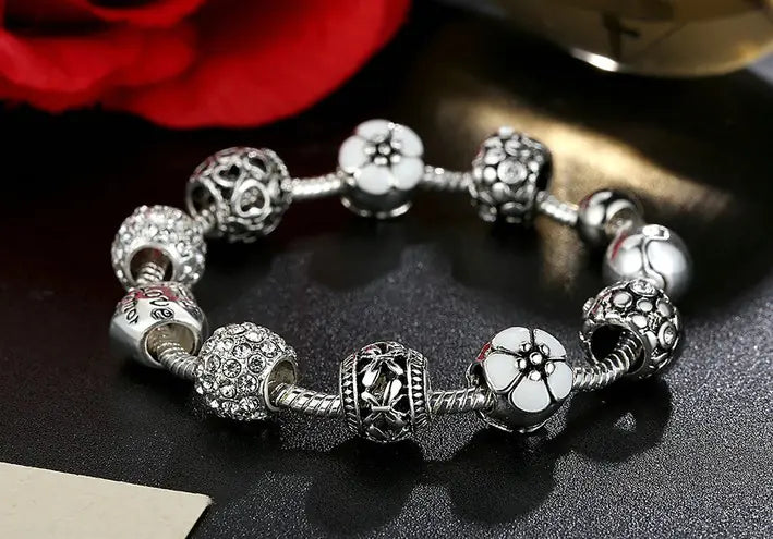 Trendy Beaded Bracelets with Pink Rhinestones (Wholesale)