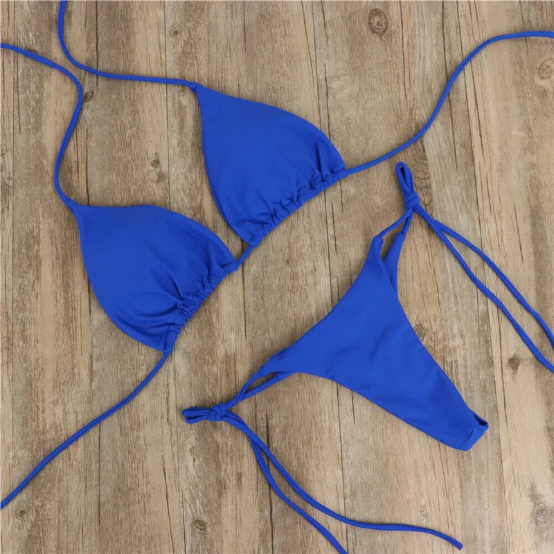 Halter Tie Milk Silk Bikini Set