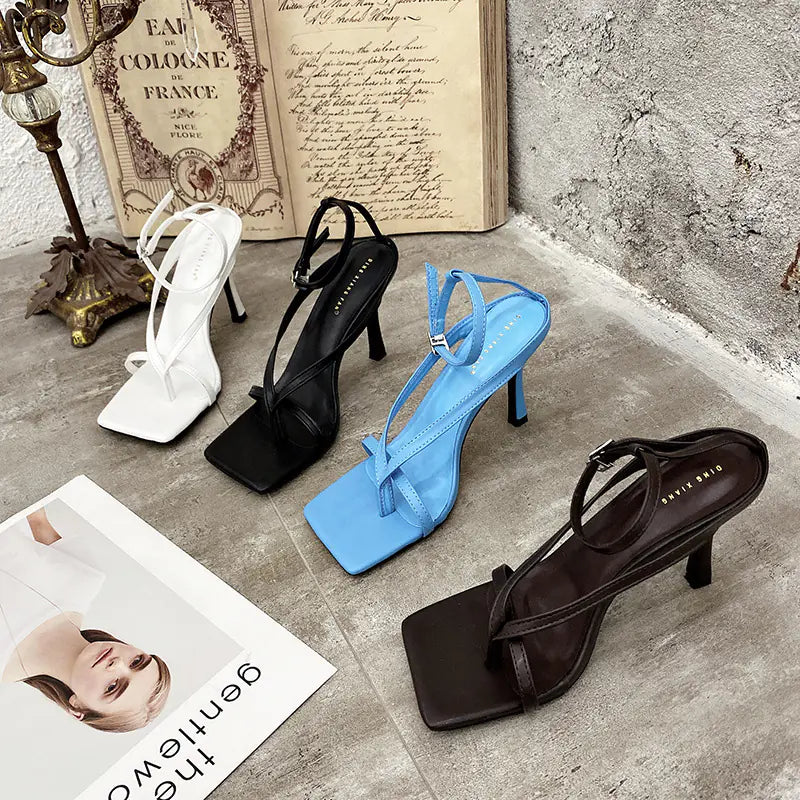 Square Toe Adjustable Ankle High-Heel Sandals