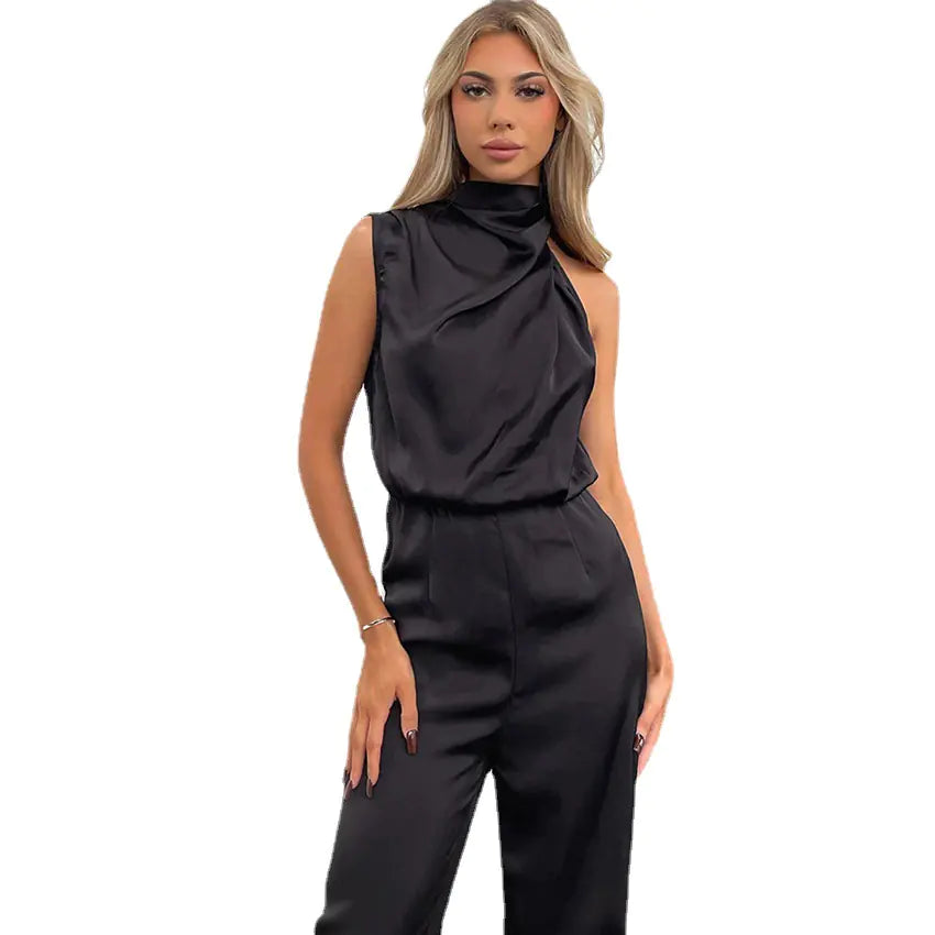 Sleeveless Irregular Neckline Slim Jumpsuit for Women