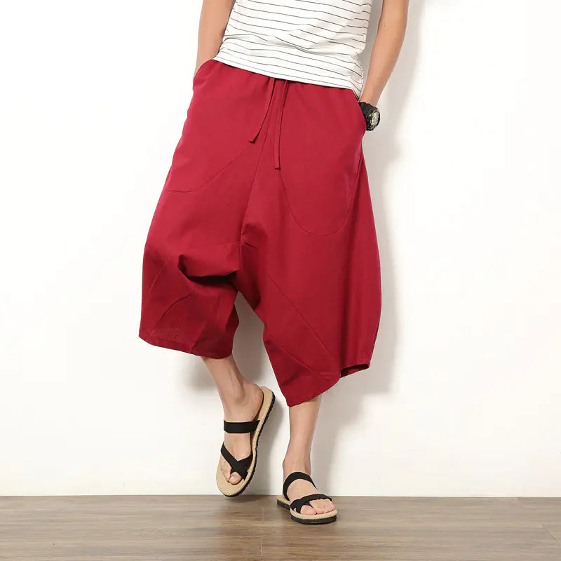 Cotton Linen Harem Pants - Japanese Style Cropped Trousers