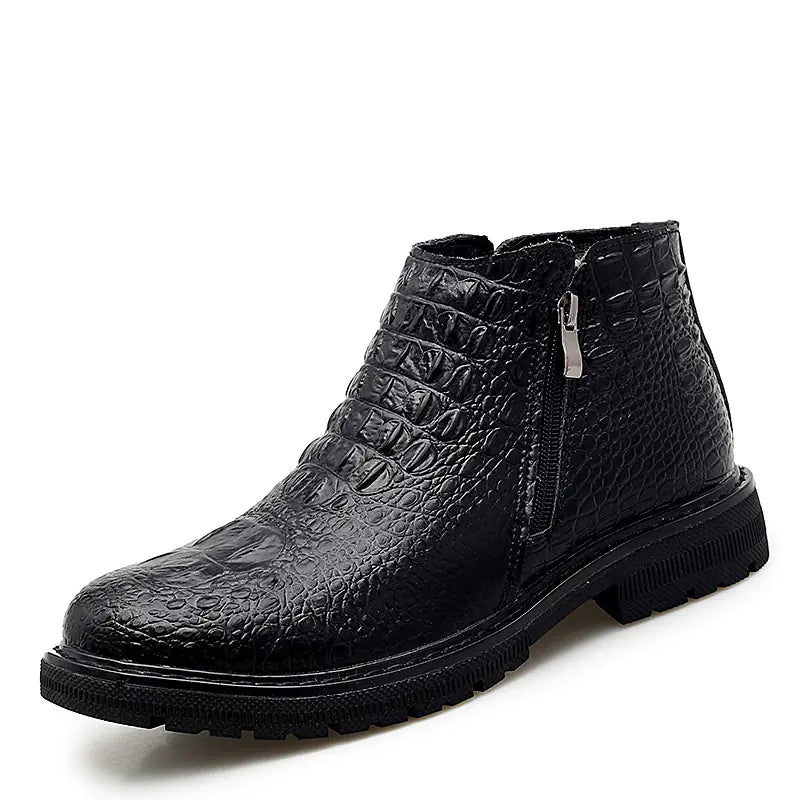 Korean Men's Leather Boots with Side Zipper
