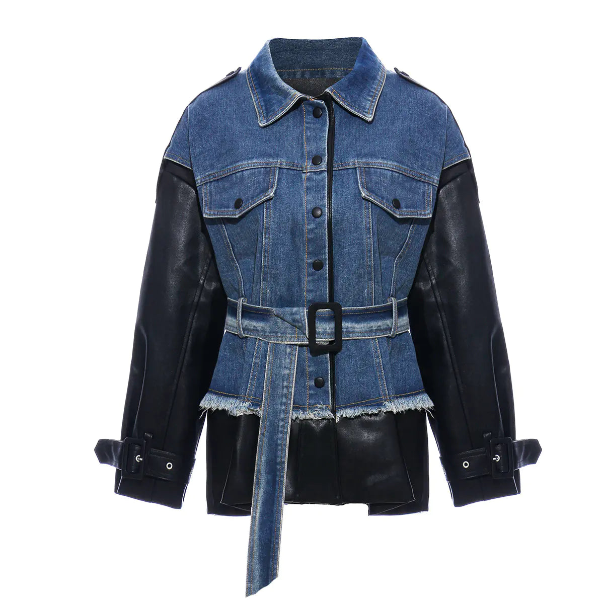 Personalized Denim and Leather Patchwork Jacket
