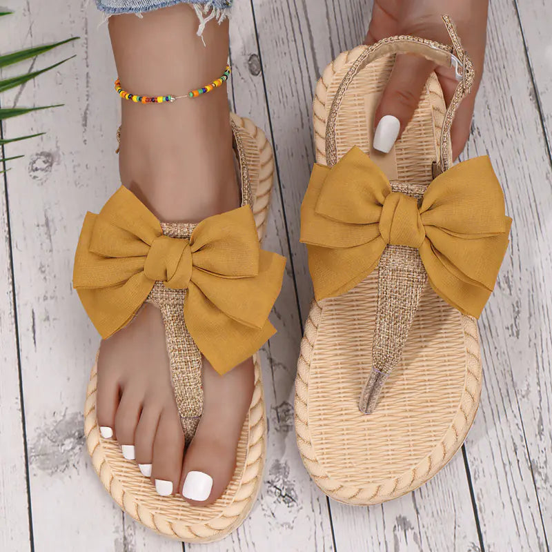 Summer Beaded Bow Sandals with Hemp Rope Bottom