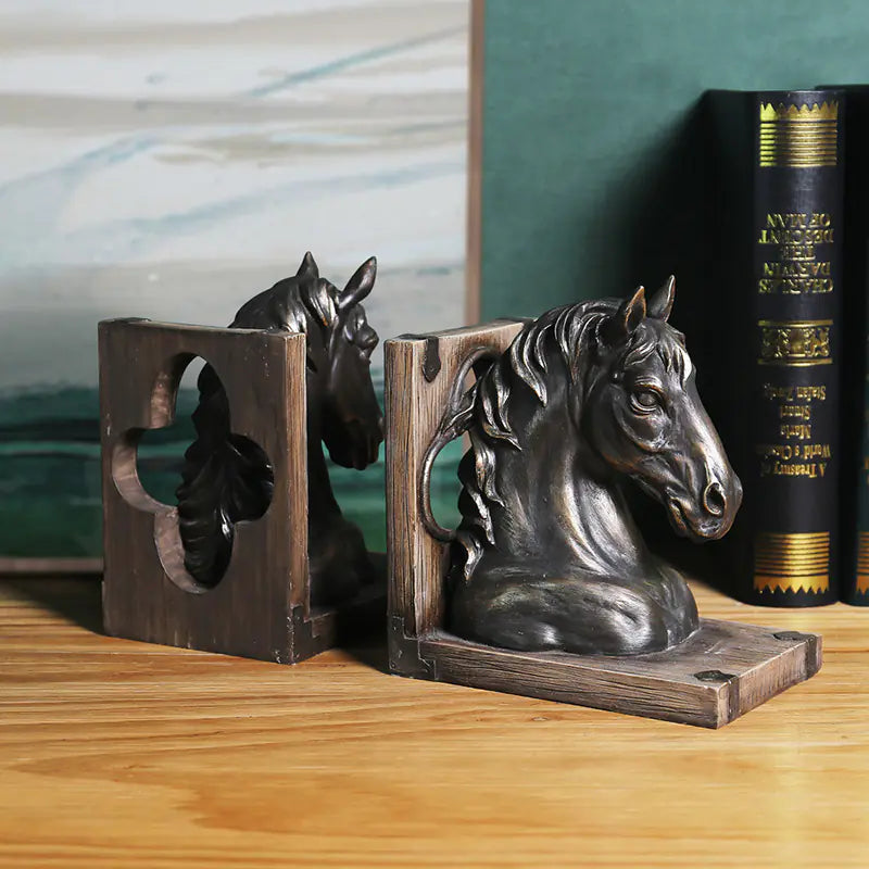 American Animal Bookends - Resin Craft Horse Decor