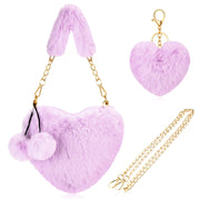 Abbylike Furry Heart Shaped Purse Fluffy Faux Fur Shoulder Bag Crossbody Handbag for Women Girls Halloween Valentine (Purple)