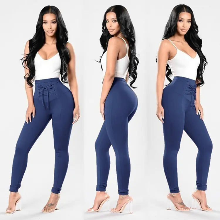 Plus Size Cotton Lace-Up Pencil Trousers for Women