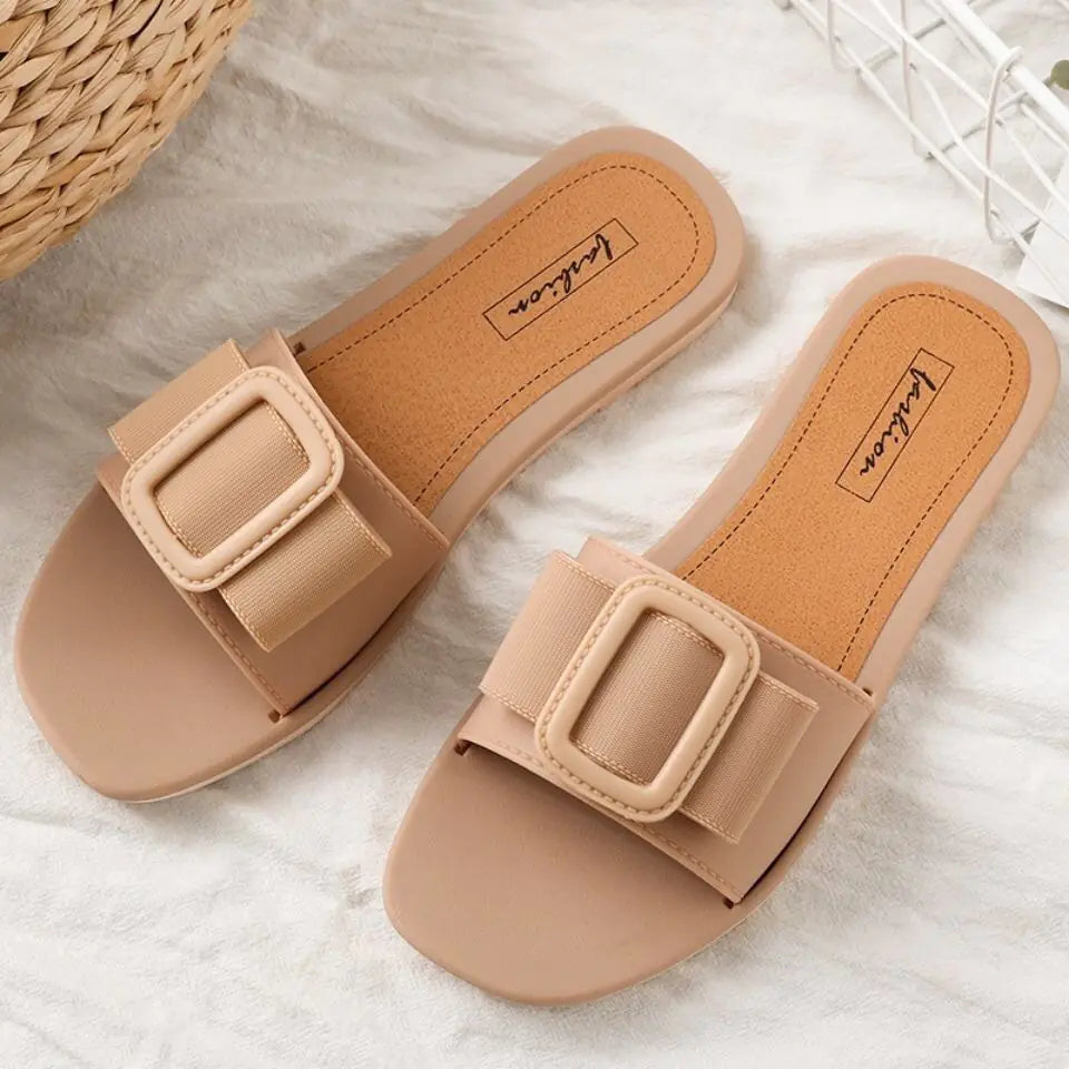 Casual Fashion Slippers with Soft Bottom and Square Buckle