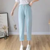 Cotton Linen Cropped Pants - Loose Fit Harem Style