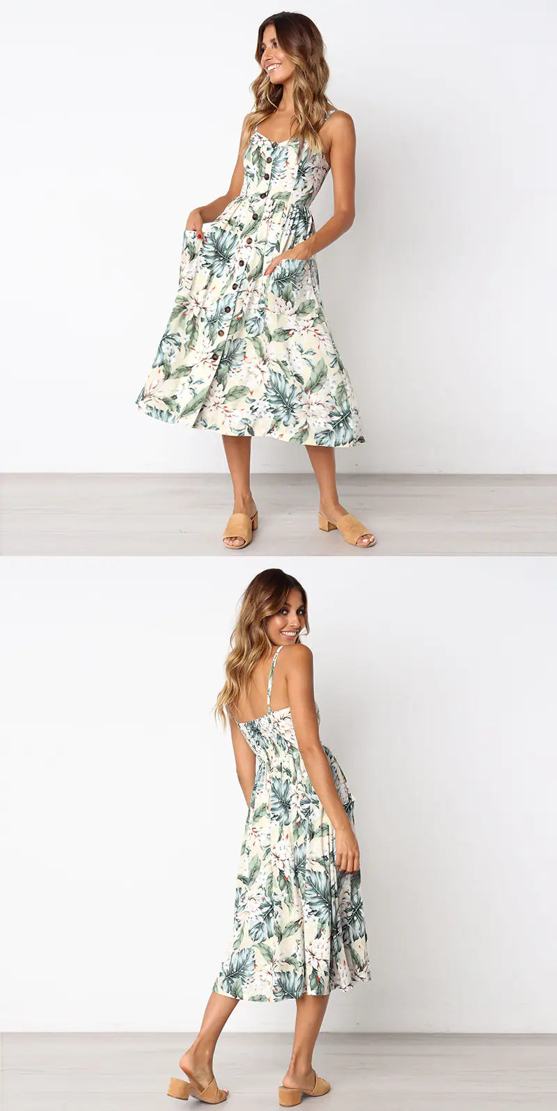 Sunflower Pineapple Print Backless Dress for Women