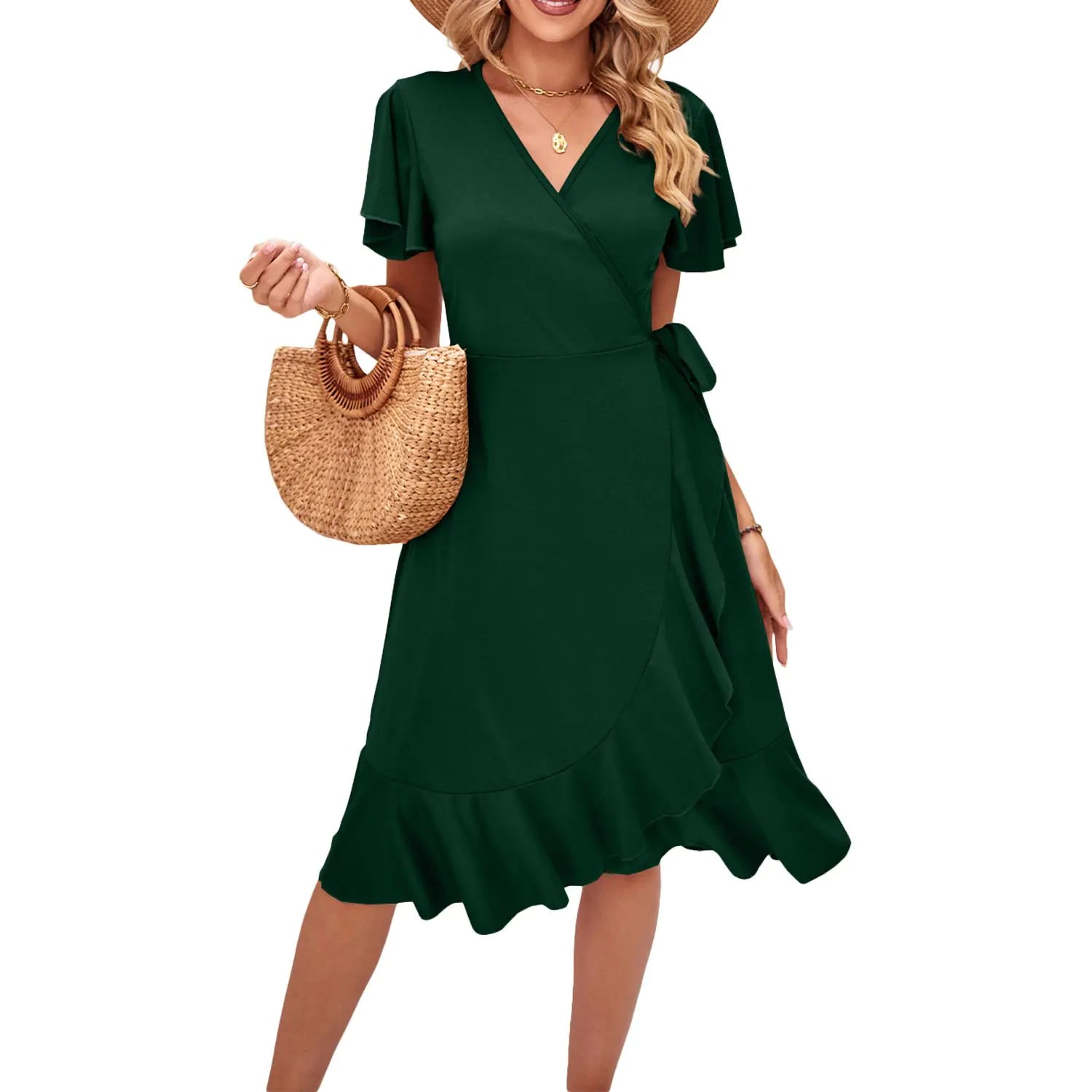 Cross V-Neck Lace-Up Dress