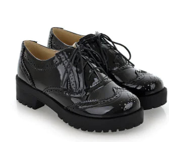Women's British Style Patent Leather Thick-soled Shoes
