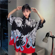 Vintage Printed Short Sleeve Shirt - Korean Style BF Top