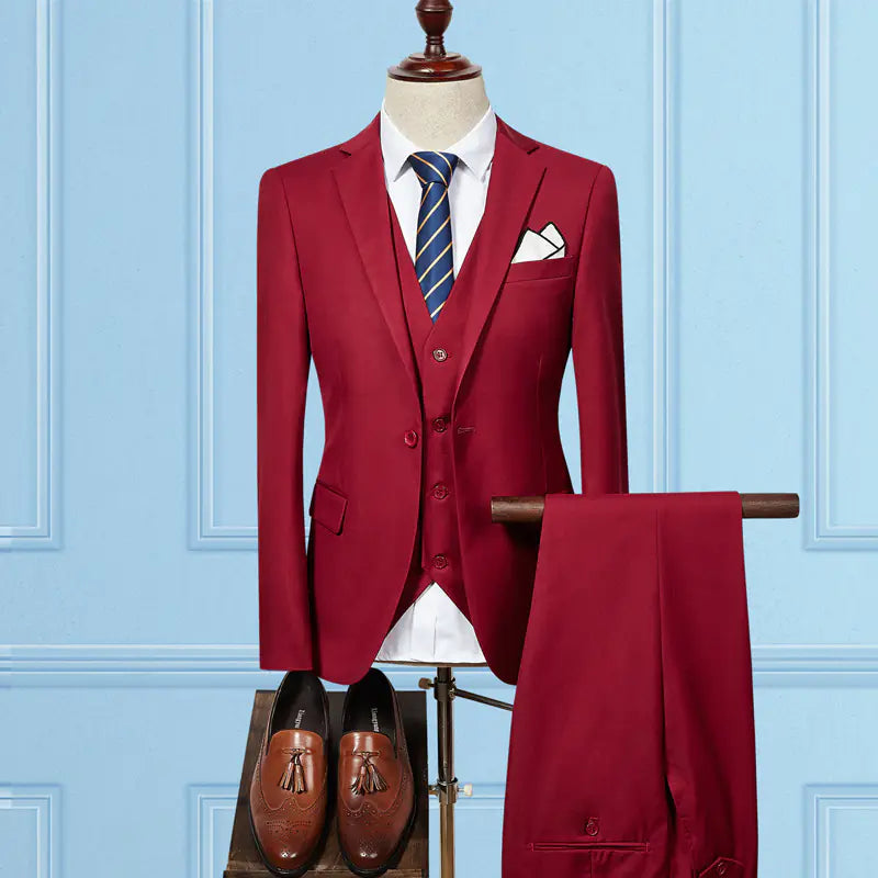 Men's Slim Fit Three-Piece Suit for Business and Weddings