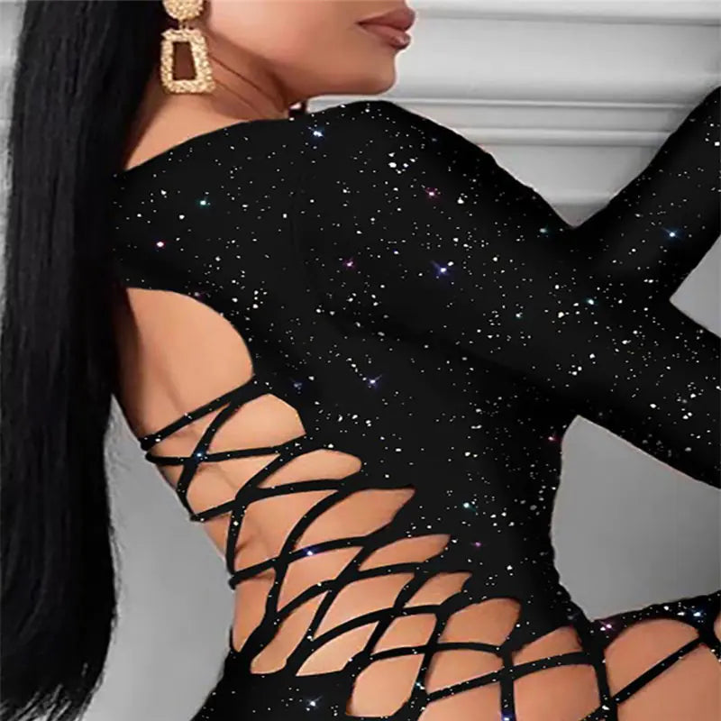 Sexy Backless Bodycon Dress with Reflective Sequins