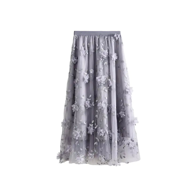 3D Flower Embroidery Mesh Skirt