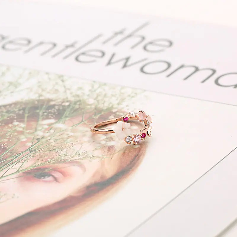Butterfly Flower Rose Gold Ring for Women Jewelry