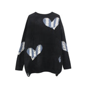 Contrast Color Heart Knit Men's Loose Crew Neck Sweater