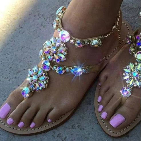 Water Diamond Chain Flat Roman Clip Sandals