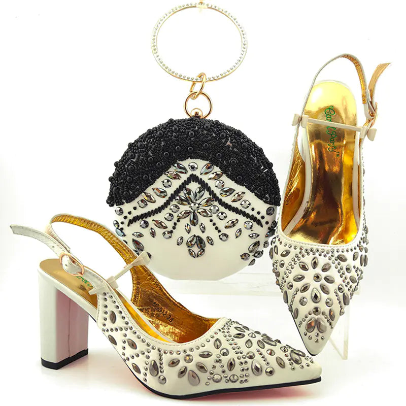 Round Clutch Bag with Pointed Buckle Heels