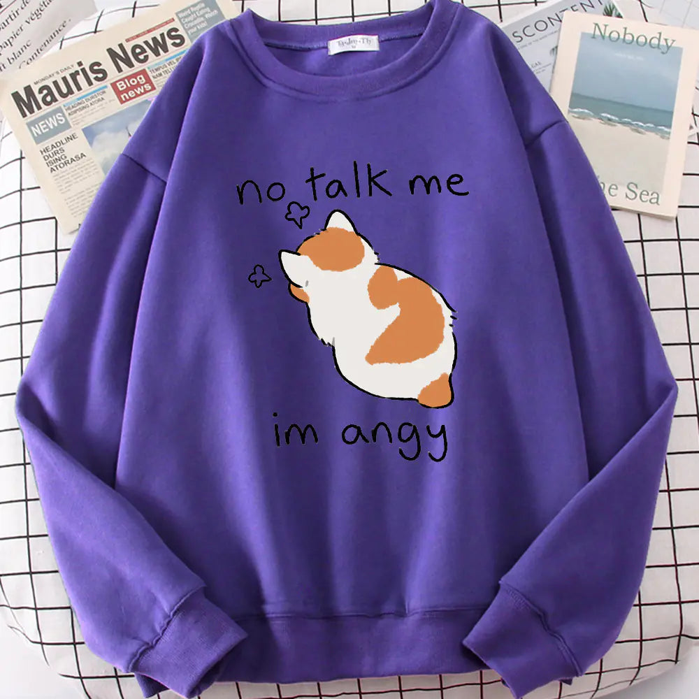 Chic Casual Cat Print Crew Neck Sweatshirt