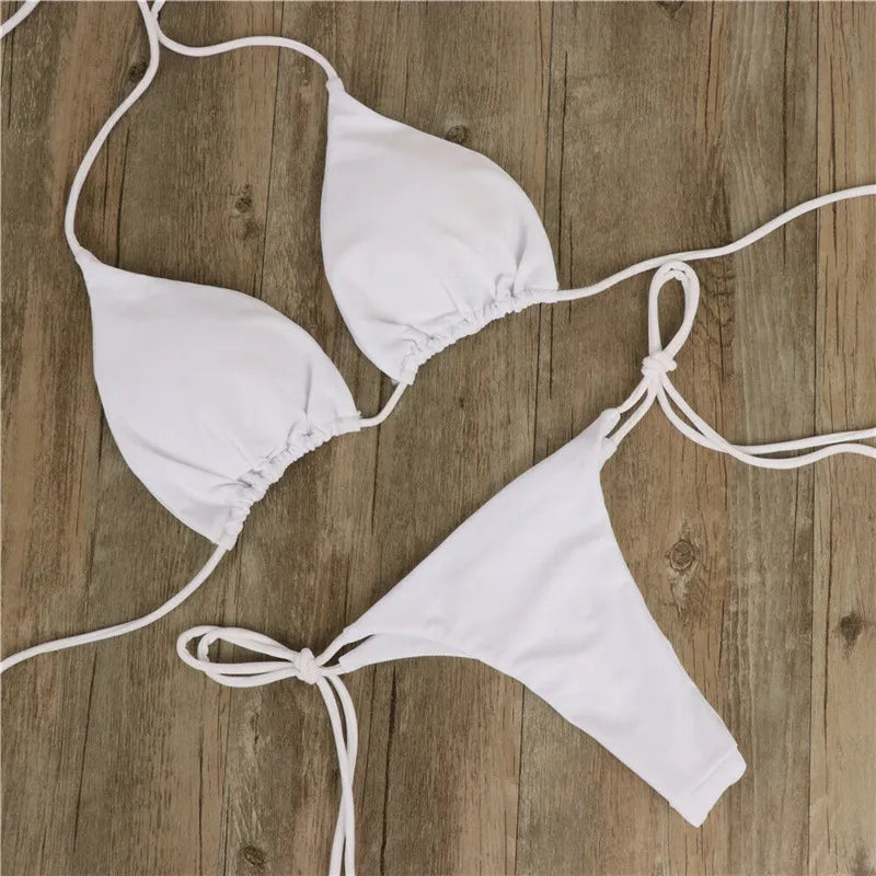 Halter Tie Milk Silk Bikini Set