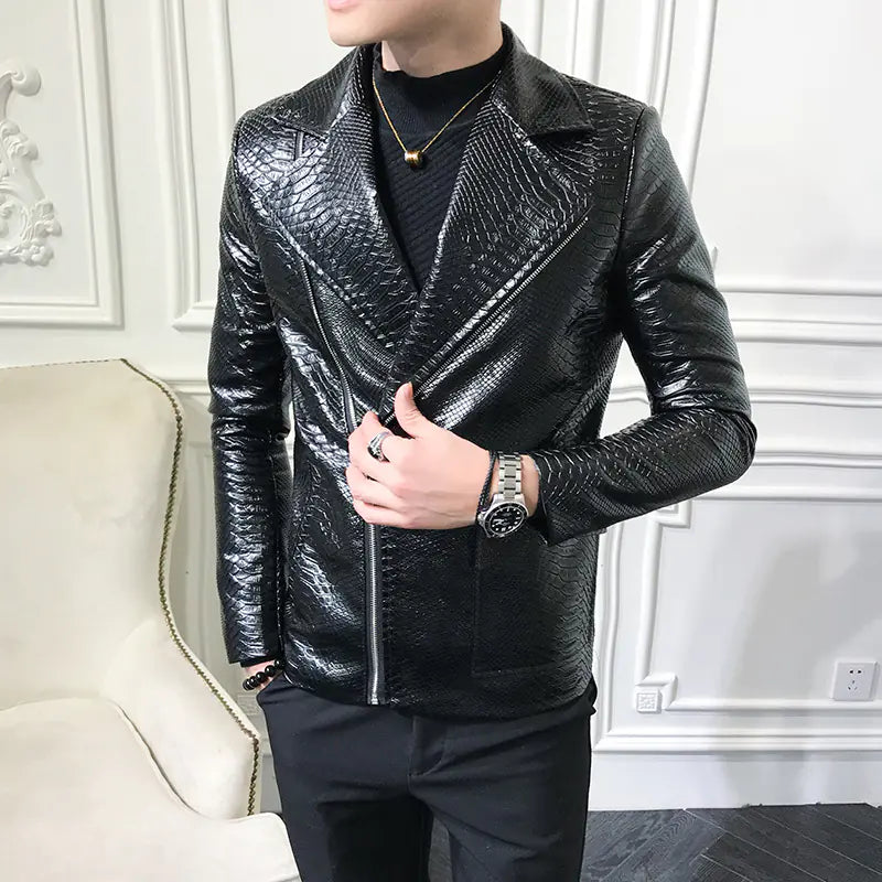 Spring &amp; Autumn Asymmetrical Zipper Leather Jacket