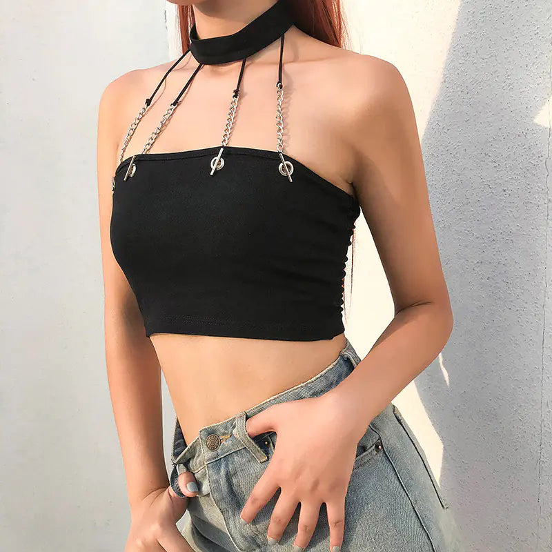 Creative Metallic Chain Crop Top for Women