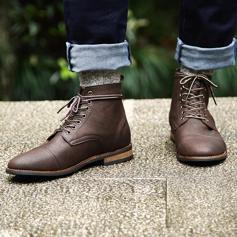 Men's Vintage Style PU Leather Lace-Up Boots