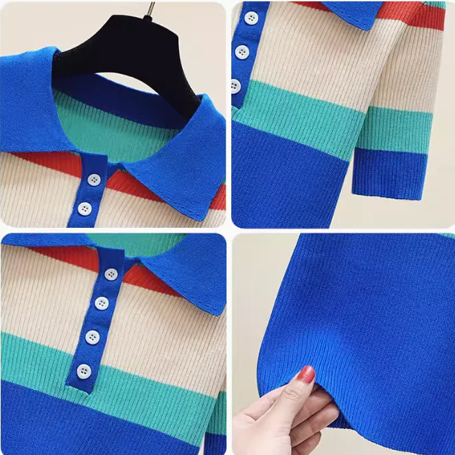 Color Stitching Slim Fit Lapel T-shirt with Short Sleeves