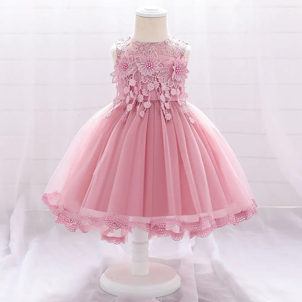 Enchanting Lace Flower Pearl Birthday Gown