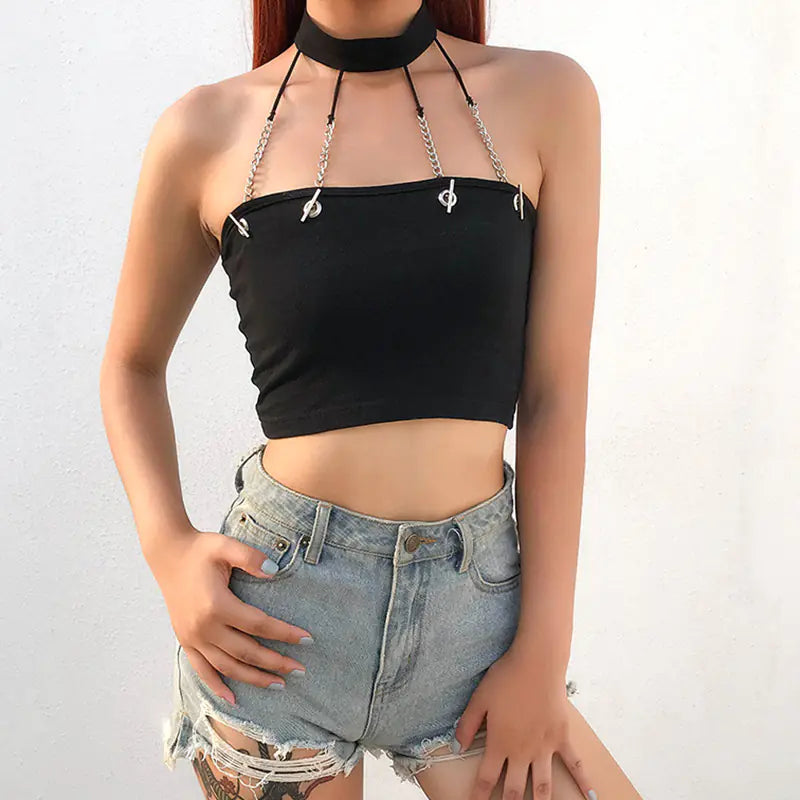 Creative Metallic Chain Crop Top for Women