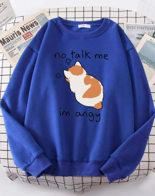 Chic Casual Cat Print Crew Neck Sweatshirt