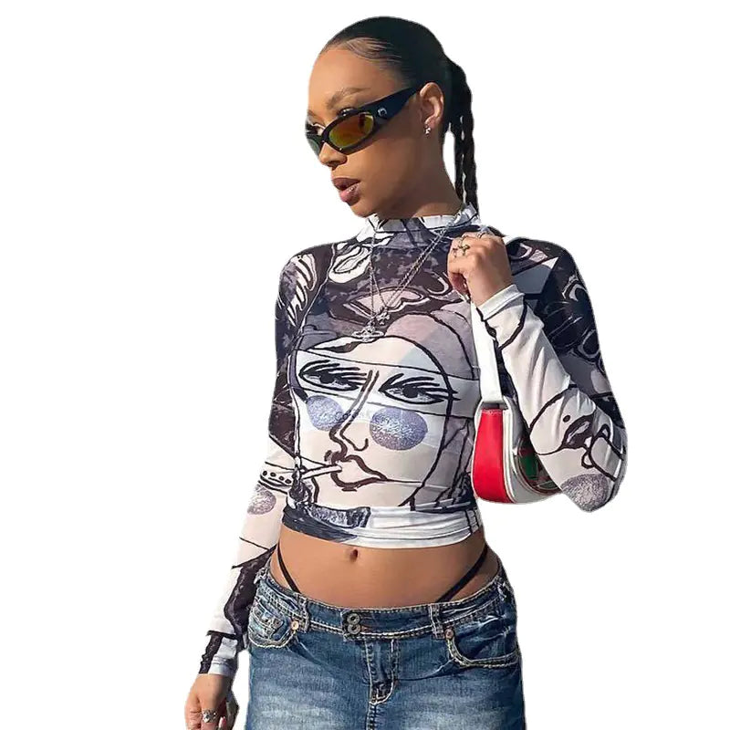 Spring 2020 Oil Painting Girl Art Print Long Sleeve Top