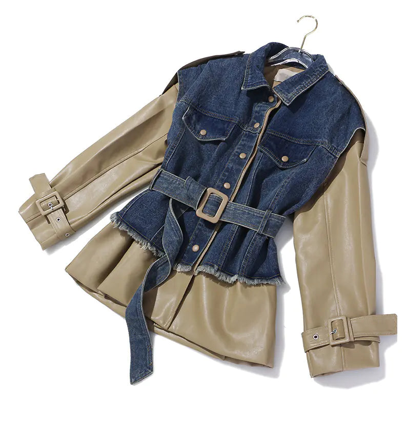 Personalized Denim and Leather Patchwork Jacket