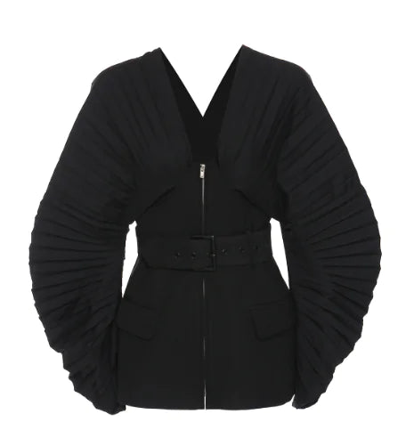 V-neck Heavy Industry Pleated Sleeve Waistcoat Top