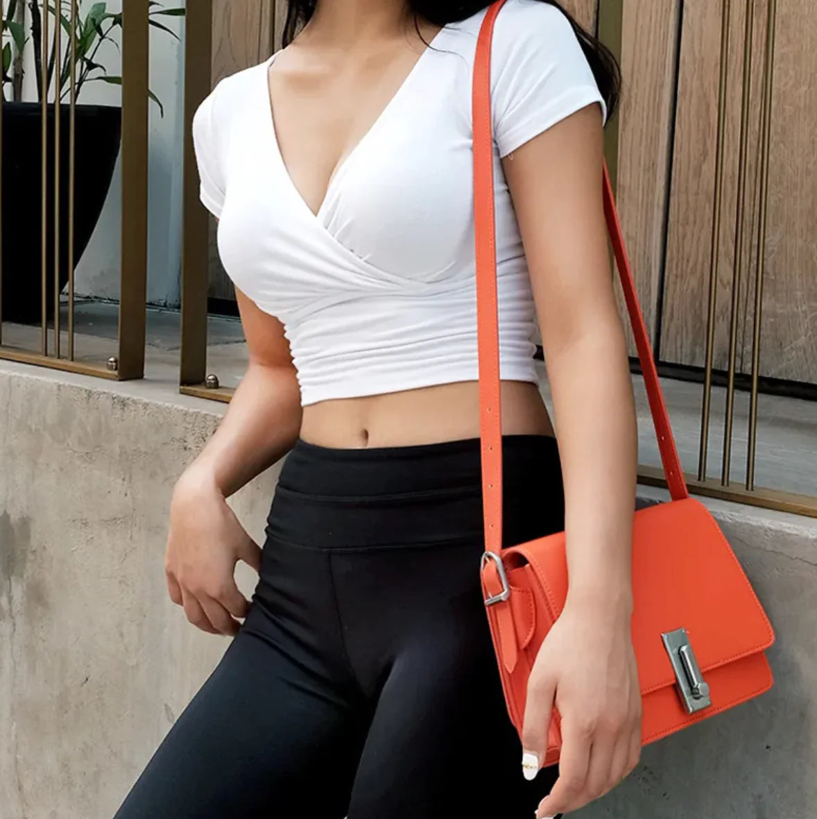 V-Neck Cotton Crop Top with Shirring Details