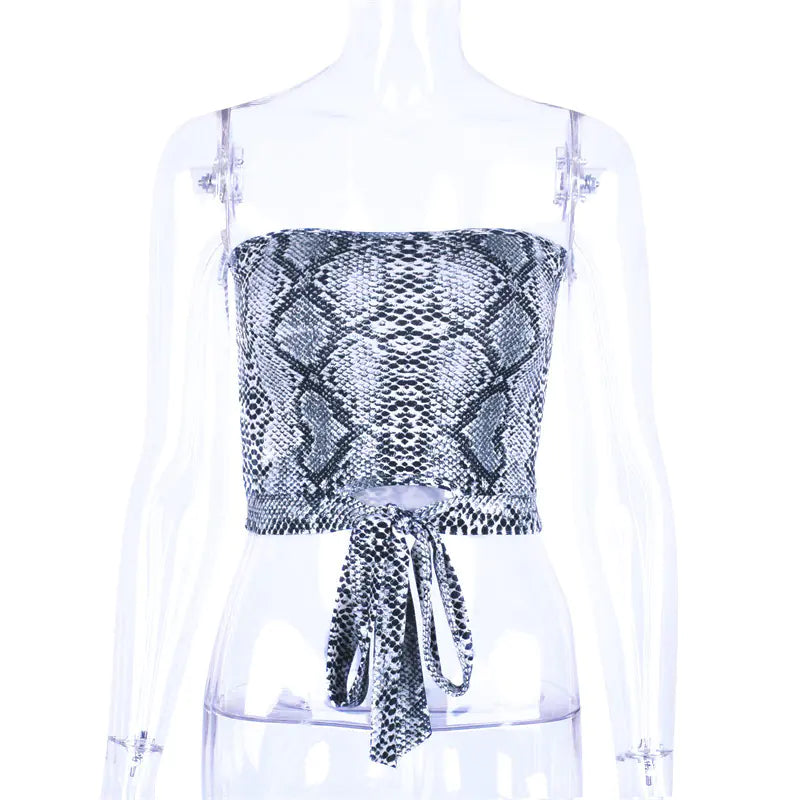 Trendy Snake Print Strapless Top for Women