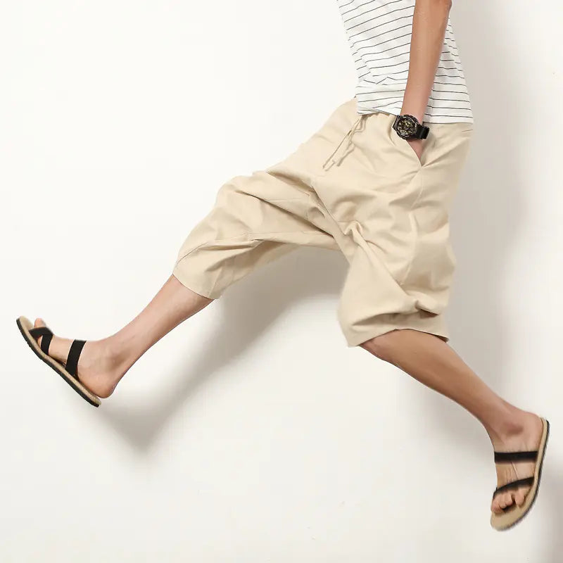 Cotton Linen Harem Pants - Japanese Style Cropped Trousers