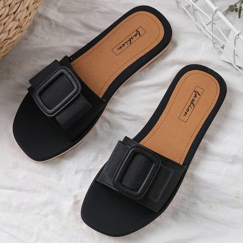Casual Fashion Slippers with Soft Bottom and Square Buckle