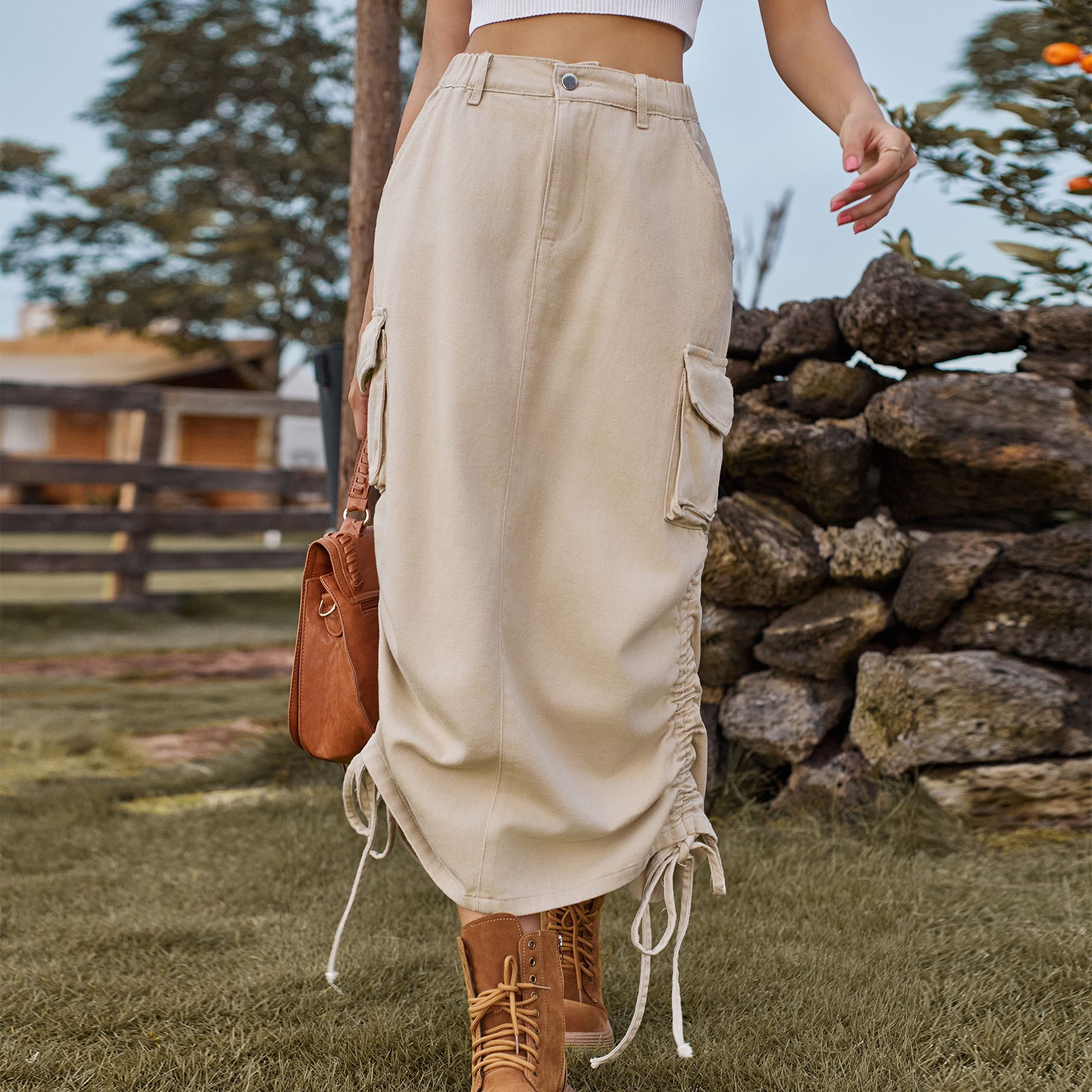 Denim Casual Midi Skirt