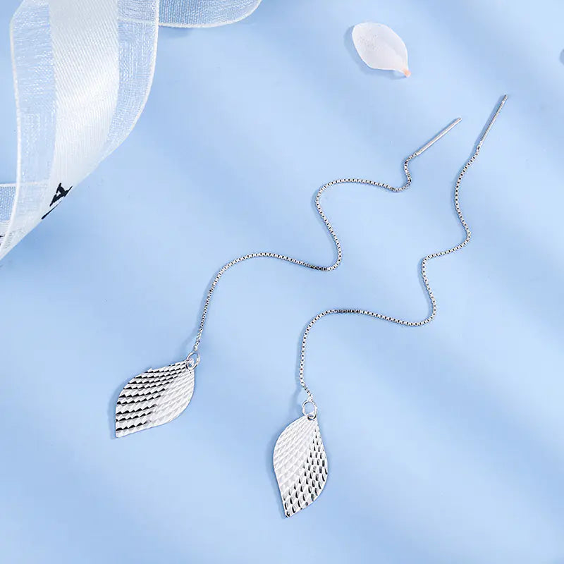 S925 Sterling Silver Shiny Tree Leaf Earrings