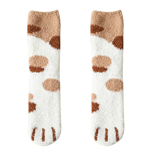 Autumn Winter Couple Cat Paw Plush Socks (Coral Fleece)