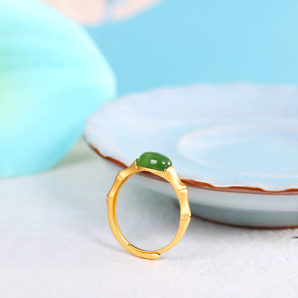 Simple Hetian Jasper Bamboo Ring for Women