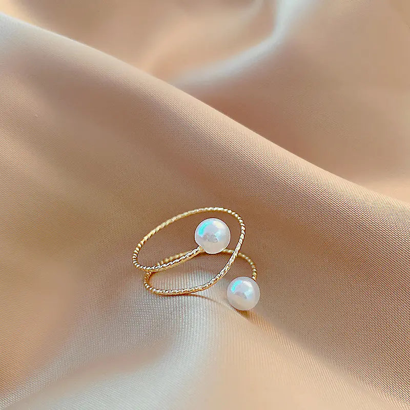 Simple Retro Open-End Pearl Adjustable Ring Design