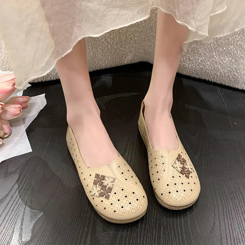 2023 Summer Women's Breathable Flat Shoes Leather Loafers Chic